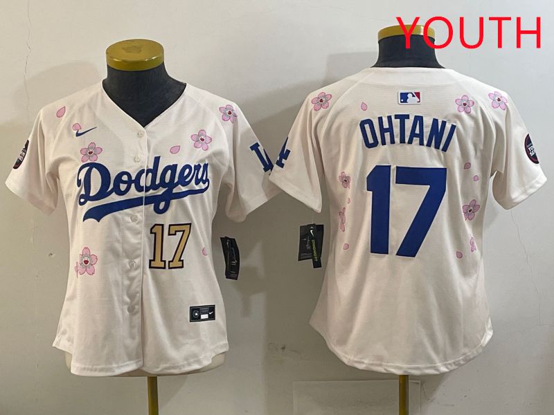 Youth Los Angeles Dodgers #17 Ohtani Cream Sakura Edition 2025 Nike MLB Jersey style 6
